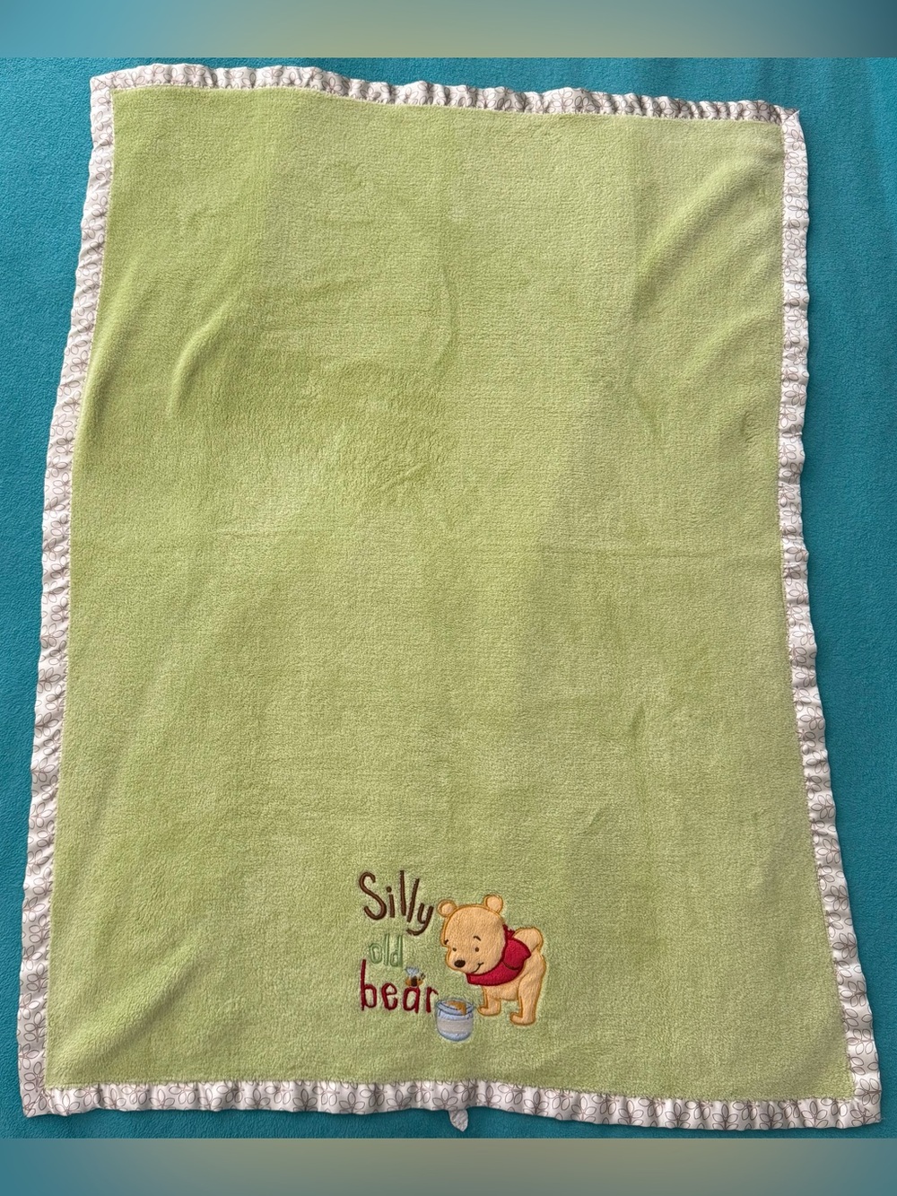 Winnie The Pooh Silly Old Bear Green Toddler Baby Blanket Lovey Satin Edge